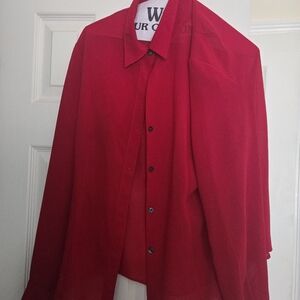 Women's Red Button-Up Blouse